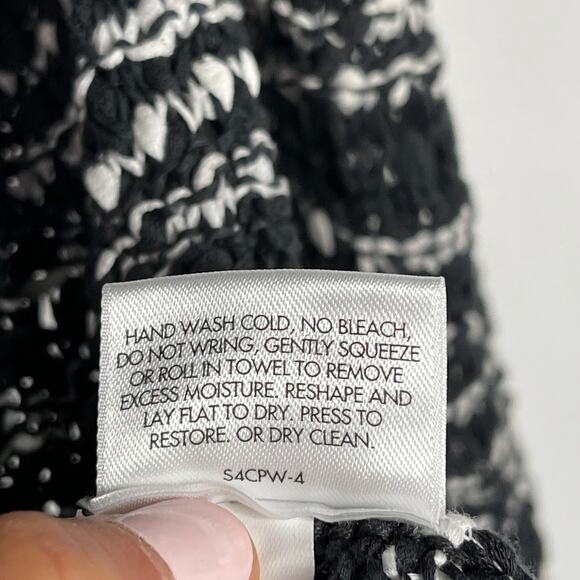 Eileen Fisher Small Black White Striped Open Knit Sweater Scoop Neck 3/4 Sleeve - Picture 9 of 9